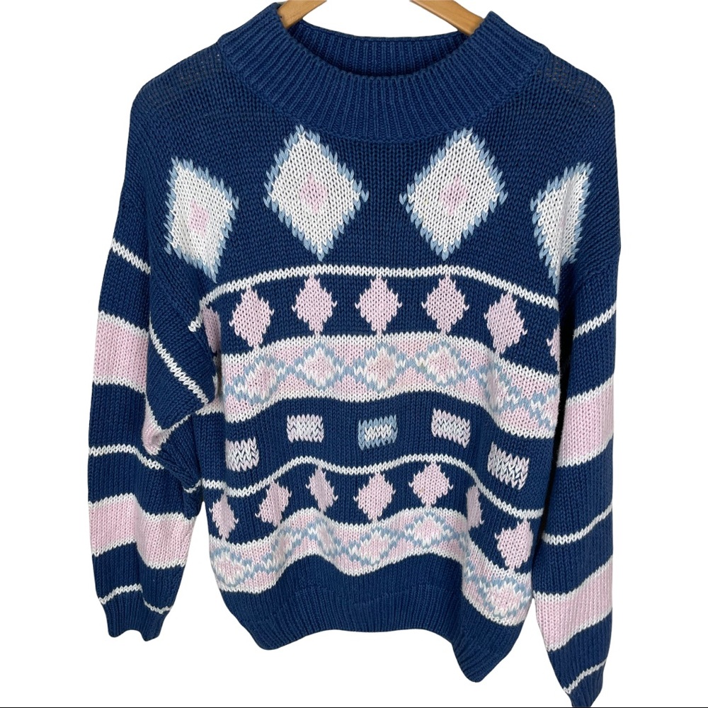 Vintage Nuovo Indistriale Diamond Sweater Rammie & Cotton Blend Size Med… - Picture 2 of 8